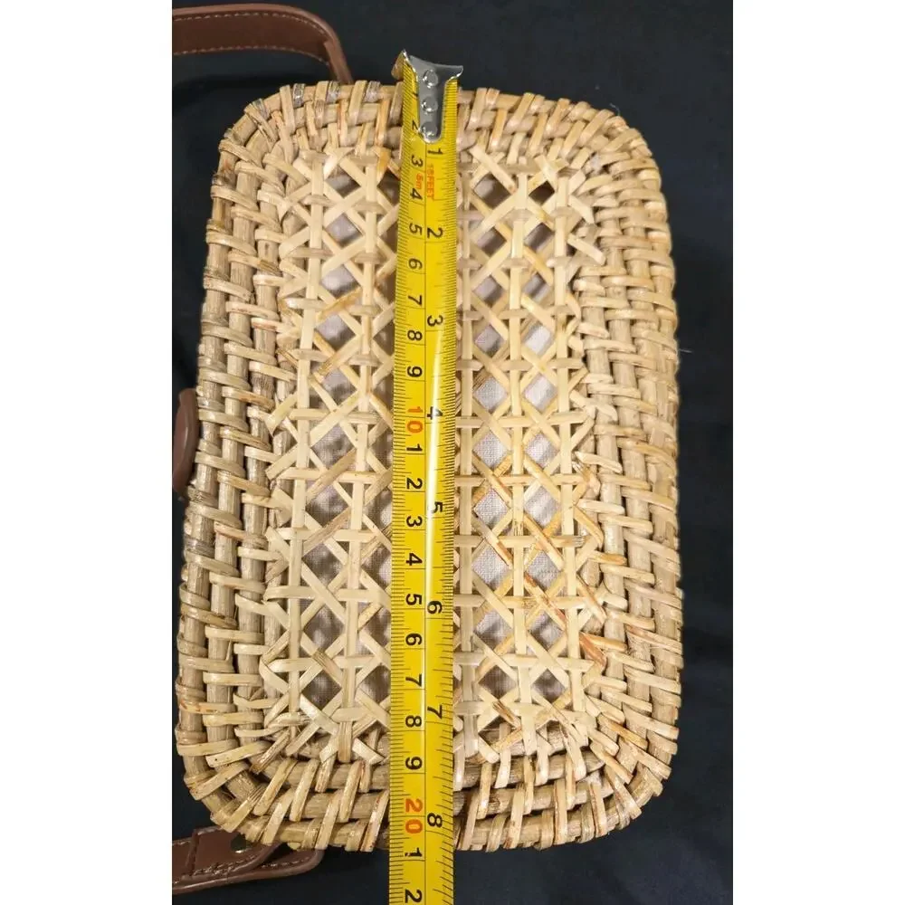 J.Crew Rattan Wicker Crossbody Bag Natural Straw Brown Faux Leather Summer Boho